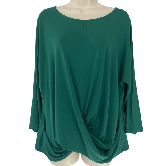 Cato Top Women Large Kelly Green Dolman Sleeve Twist Front Dressy Holiday Slinky - Picture 1 of 12